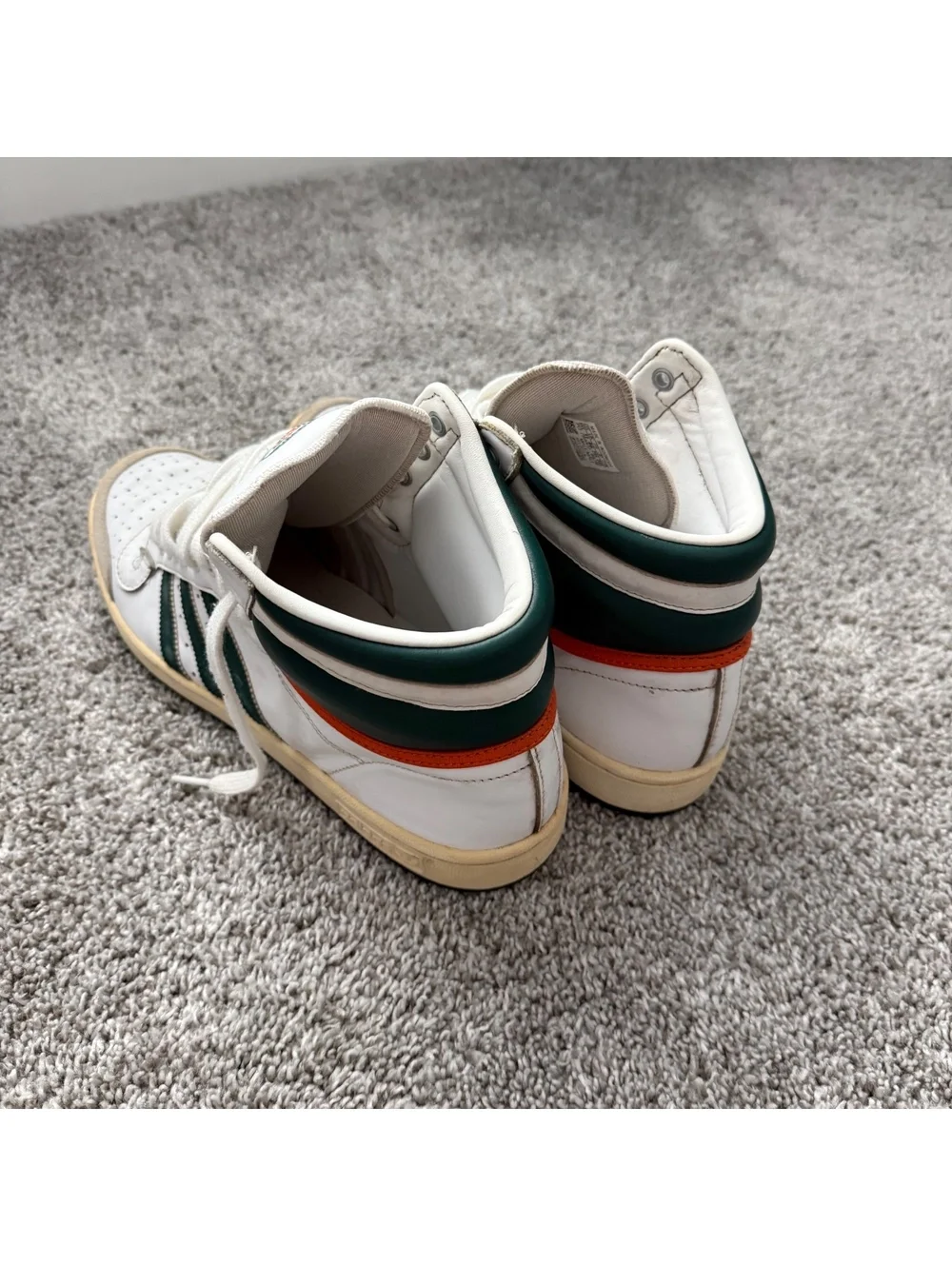 Adidas University of Miami Top Ten Vintage High-Top Sneakers White Green Orange